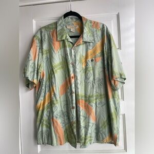 Island Republic 100% Silk Tropical Short Sleeve Button Down Shirt Size L